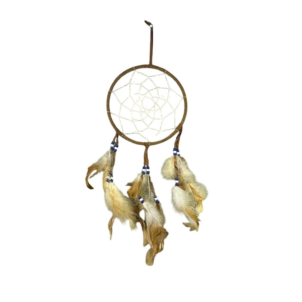 Dream Catcher Brown Suede Feather Beaded Wall Hanging Boho Decor